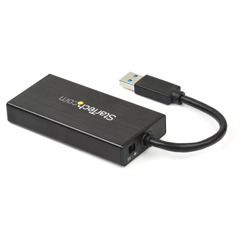 Hub USB 3.0 portátil de 3 portas StarTech.com com Gigabit Ethernet - Alumínio com cabo integrado~Hub USB 3.0 portátil de 3 portas com Gigabit Ethernet - 5 Gbit/s - Alumínio com cabo integrado