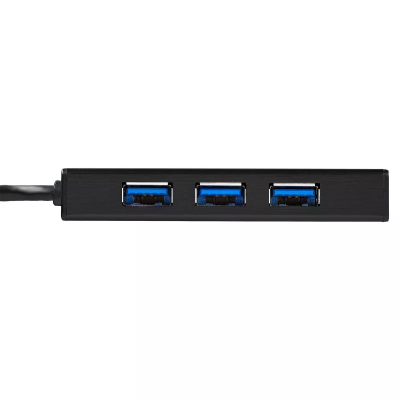 Hub USB 3.0 portátil de 3 portas StarTech.com com Gigabit Ethernet - Alumínio com cabo integrado~Hub USB 3.0 portátil de 3 portas com Gigabit Ethernet - 5 Gbit/s - Alumínio com cabo integrado