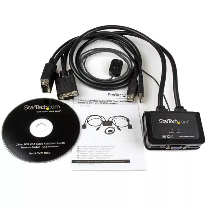 Comutador KVM de cabo USB VGA de 2 portas StarTech.com – alimentado por USB com comutador remoto