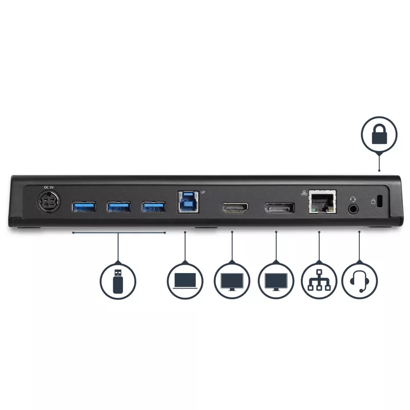 Docking station USB 3.0 para monitor duplo StarTech.com com HDMI e DisplayPort 4K – USB 3.0 para 4x USB-A, Ethernet, HDMI e DP – Docking station universal USB Type-A para portátil Mac e Windows