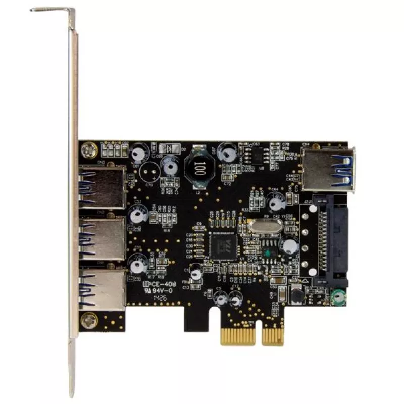 Placa PCI Express USB 3.0 de 4 portas StarTech.com, PCIe, USB 3.2 Gen 1 (3.1 Gen 1), Full-Height / Low-Profile, PCI 2.0, preto, aço inoxidável, 3 m