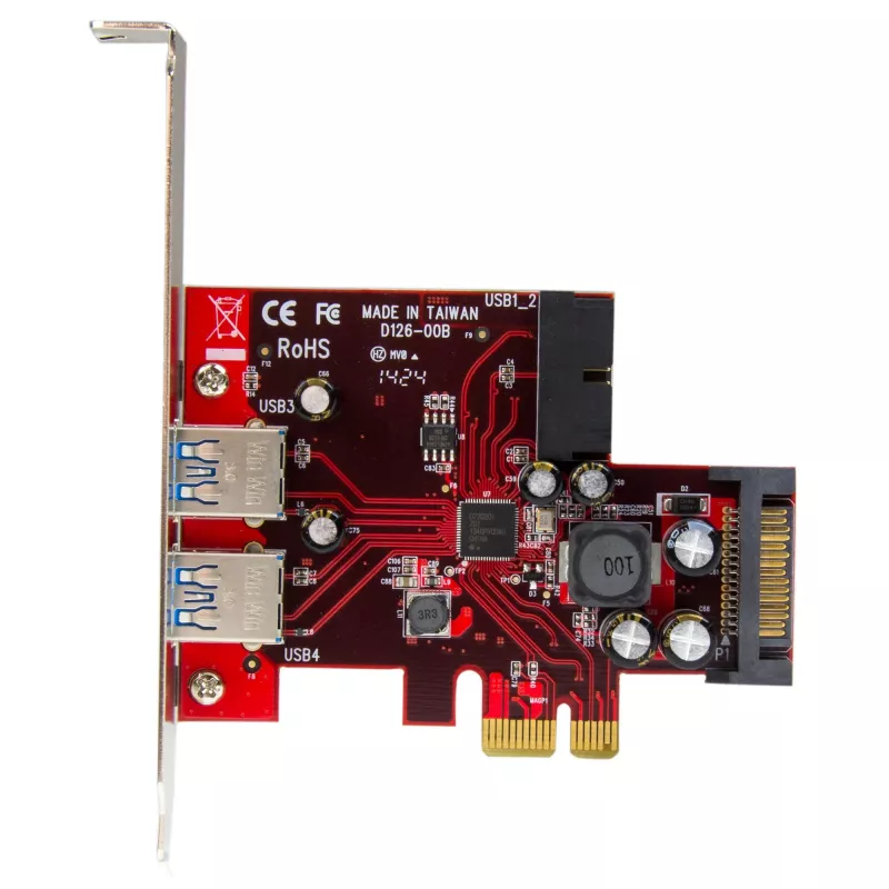 Placa PCI Express USB 3.0 de 4 portas StarTech.com – 2 externas e 2 internas – alimentação SATA – suporte UASP – 2 internas (IDC) estilo header de motherboard