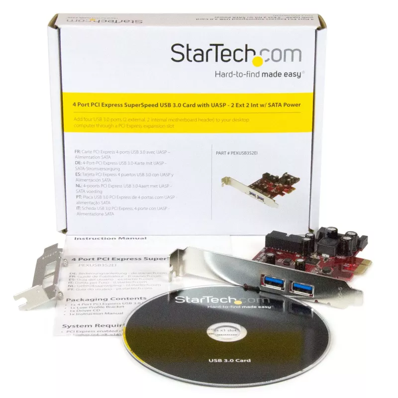 Placa PCI Express USB 3.0 de 4 portas StarTech.com – 2 externas e 2 internas – alimentação SATA – suporte UASP – 2 internas (IDC) estilo header de motherboard