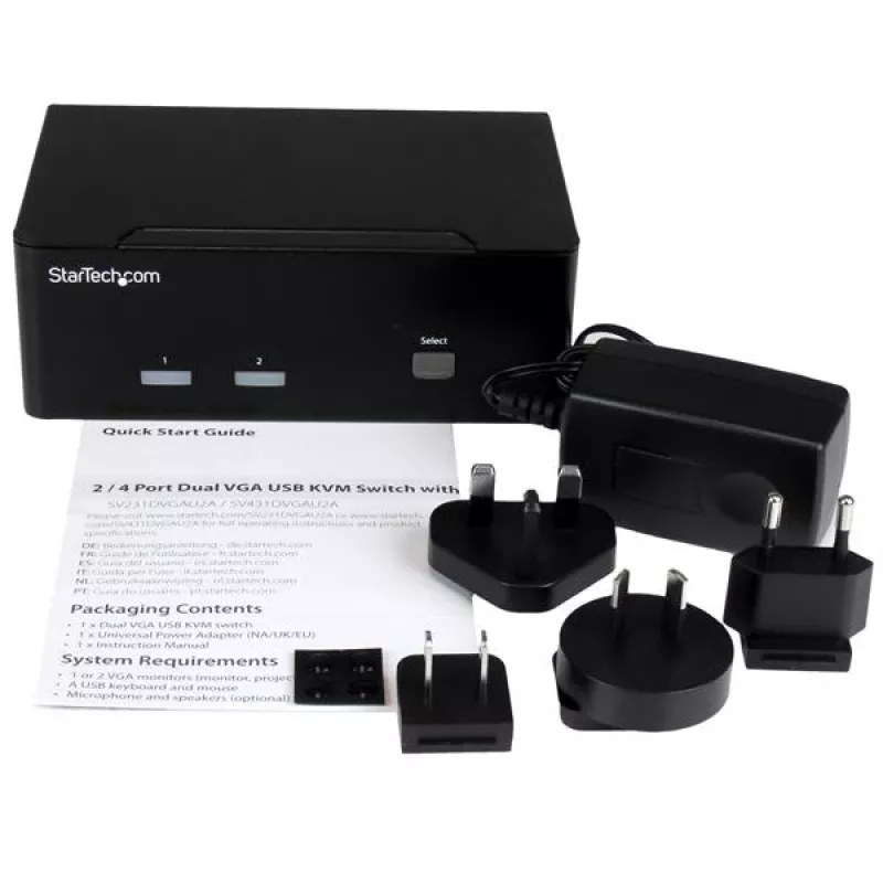 Comutador KVM de 2 portas StarTech.com com VGA duplo – USB 2.0, 1920 x 1200 píxeis, Full HD, 18 W, preto