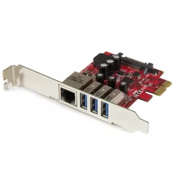 Placa PCI Express USB 3.0 de 3 portas StarTech.com + Gigabit Ethernet