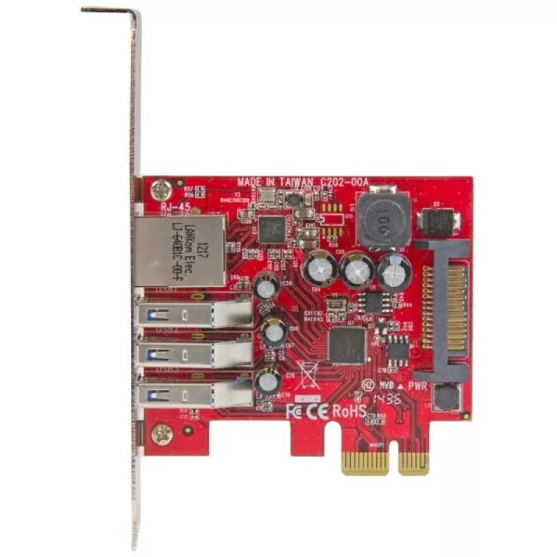 Placa PCI Express USB 3.0 de 3 portas StarTech.com + Gigabit Ethernet