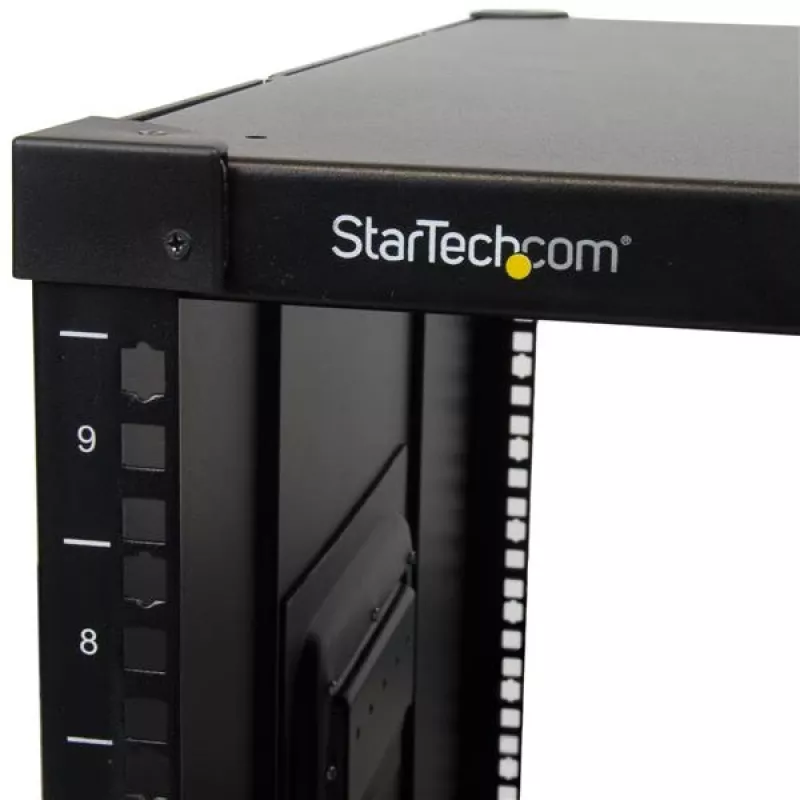 Rack de servidor aberto móvel de 4 postes 9U StarTech.com, rack de rede de quatro postes com rodas, rack de 19 polegadas para espaços reduzidos em casa/escritório, rack de dados pequeno para equipamento de computador/AV/IT – em conformidade TAA