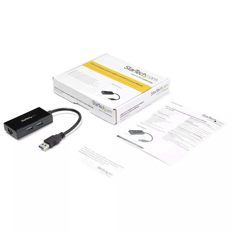 StarTech.com Adaptador USB para Ethernet, conversor de LAN USB 3.0 para Ethernet Gigabit 10/100/1000 para portáteis, cabo fixo de 11,8