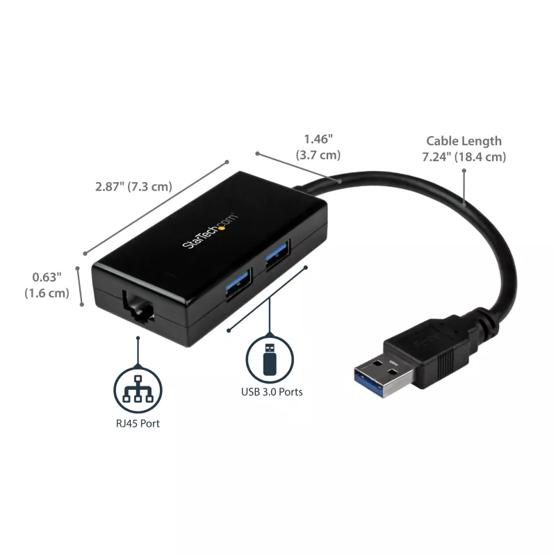 StarTech.com Adaptador USB para Ethernet, conversor de LAN USB 3.0 para Ethernet Gigabit 10/100/1000 para portáteis, cabo fixo de 11,8