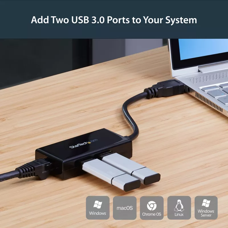 StarTech.com Adaptador USB para Ethernet, conversor de LAN USB 3.0 para Ethernet Gigabit 10/100/1000 para portáteis, cabo fixo de 11,8