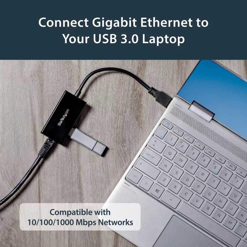 StarTech.com Adaptador USB para Ethernet, conversor de LAN USB 3.0 para Ethernet Gigabit 10/100/1000 para portáteis, cabo fixo de 11,8