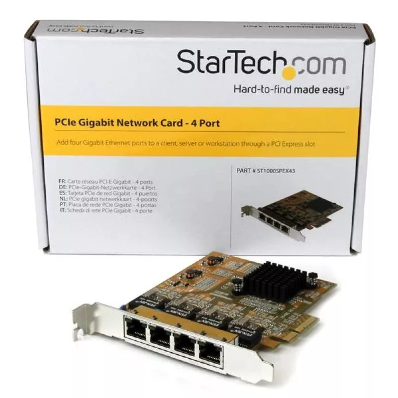 StarTech.com Placa de rede Gigabit PCIe de 4 portas, interna, com fios, PCI Express, Ethernet, 2000 Mbit/s