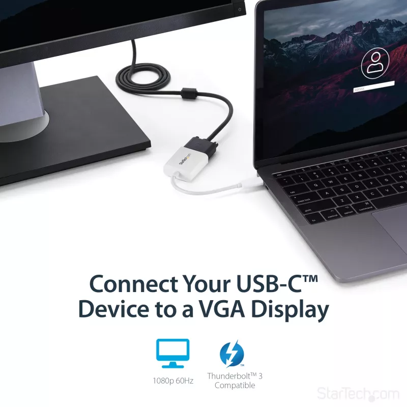 StarTech.com Adaptador USB-C para VGA – branco, 3.2 Gen 1 (3.1 Gen 1), USB Type-C, saída VGA (D-Sub), 1920 x 1200 píxeis