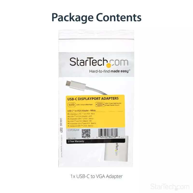 StarTech.com Adaptador USB-C para VGA – branco, 3.2 Gen 1 (3.1 Gen 1), USB Type-C, saída VGA (D-Sub), 1920 x 1200 píxeis