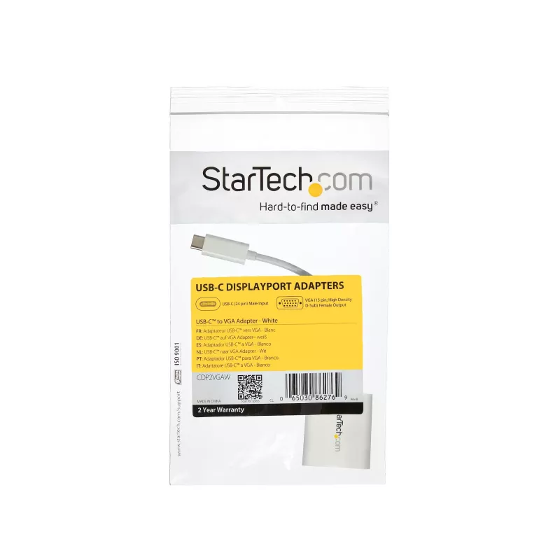 StarTech.com Adaptador USB-C para VGA – branco, 3.2 Gen 1 (3.1 Gen 1), USB Type-C, saída VGA (D-Sub), 1920 x 1200 píxeis