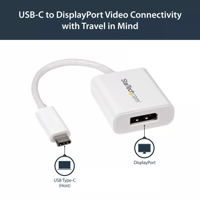 StarTech.com Adaptador USB-C para DisplayPort – 4K 60Hz/8K 30Hz – dongle adaptador USB Type-C para DP 1.4 HBR2 – conversor de vídeo compacto USB-C (DP Alt Mode) para monitor – compatível com Thunderbolt 3 – branco