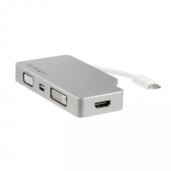 StarTech.com Adaptador de vídeo multiporta USB-C com HDMI, VGA, Mini DisplayPort ou DVI – adaptador de monitor USB Type-C para HDMI 1.4 ou mDP 1.2 (4K) – VGA ou DVI (1080p) – alumínio prateado