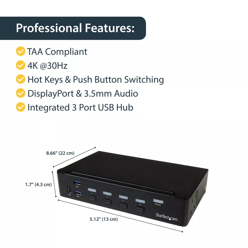 StarTech.com Comutador KVM DisplayPort de 4 portas – USB 3.0 – 4K 30Hz