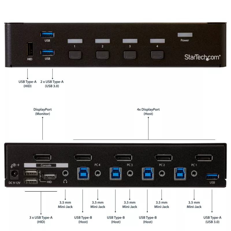 StarTech.com Comutador KVM DisplayPort de 4 portas – USB 3.0 – 4K 30Hz
