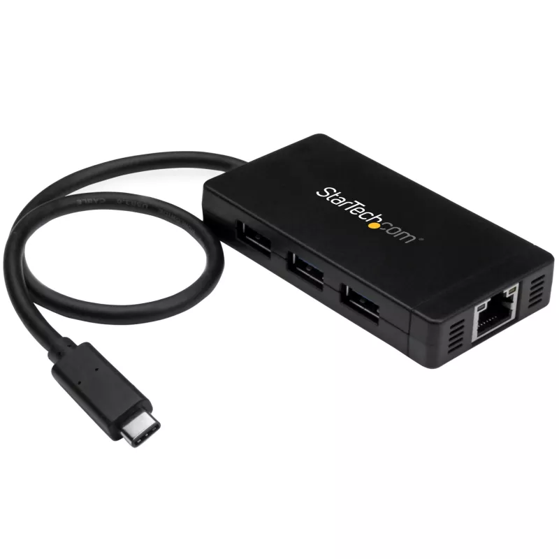 StarTech.com Hub USB 3.0 de 3 portas mais Gigabit Ethernet – USB-C – inclui fonte de alimentação