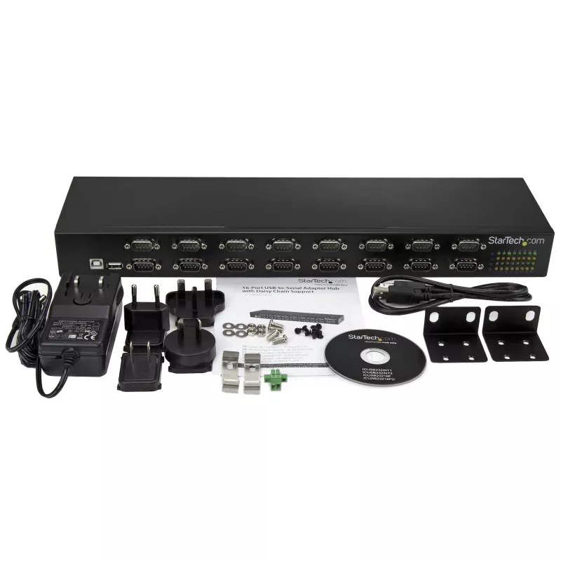 StarTech.com Hub adaptador USB para serial de 16 portas, USB 2.0 Type-B, serial, 480 Mbit/s, preto, aço, 36 W