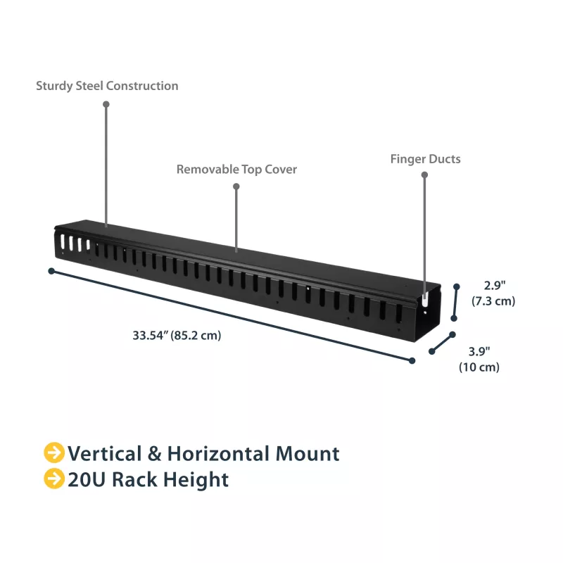 StarTech.com Gestor de cabos vertical com calhas para dedos – 0U – 3 pés
