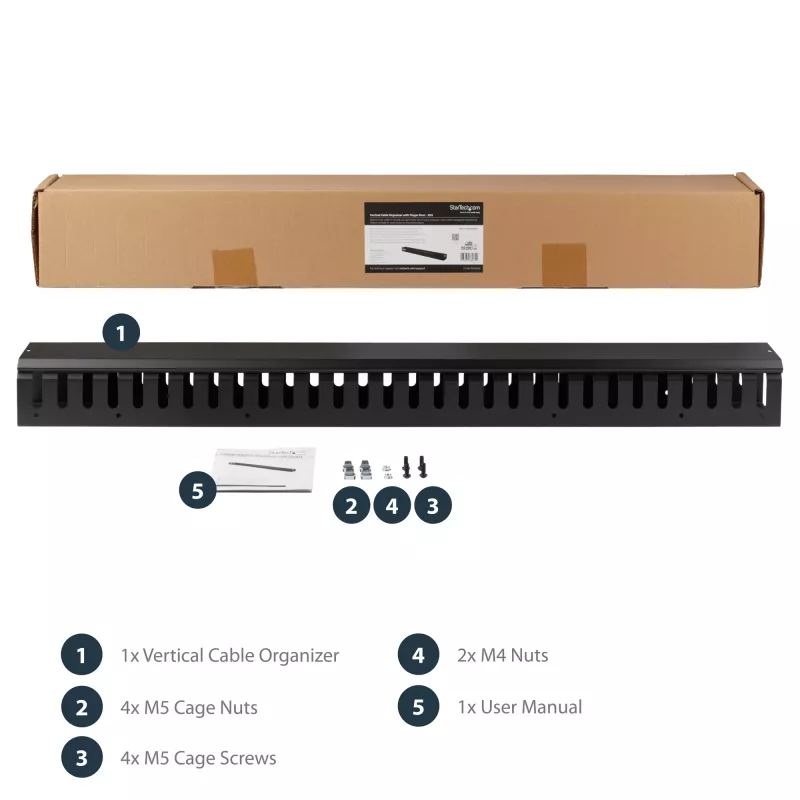 StarTech.com Gestor de cabos vertical com calhas para dedos – 0U – 3 pés