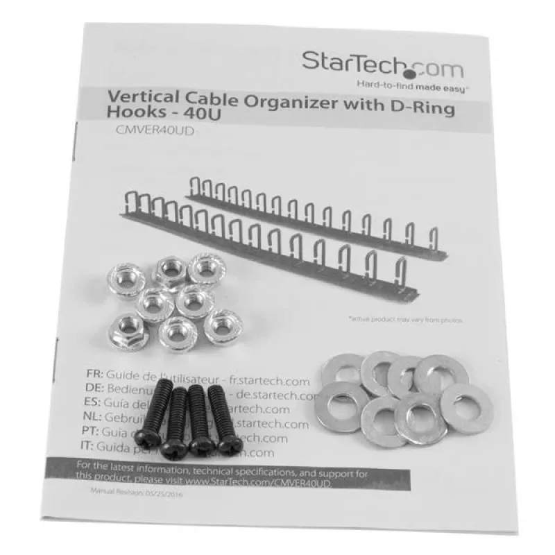StarTech.com Gestor de cabos vertical com ganchos em D – 0U – 6 pés