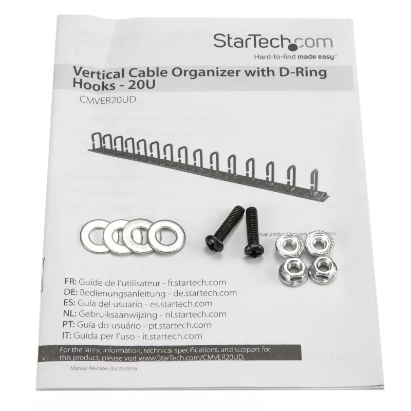 StarTech.com Organizador de cabos vertical com ganchos em D – 0U – 2,8 pés