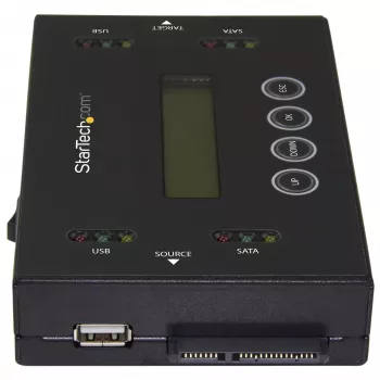 StarTech.com Duplicador e apagador de discos rígidos autónomo 1:1, clonador e apagador de pen drives USB e discos SATA HDD/SSD, ecrã LCD, conforme TAA, independente do sistema operativo