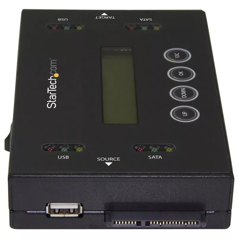 StarTech.com Duplicador e apagador de discos rígidos autónomo 1:1, clonador e apagador de pen drives USB e discos SATA HDD/SSD, ecrã LCD, conforme TAA, independente do sistema operativo