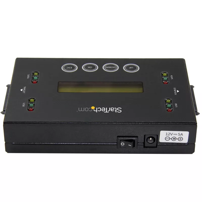 StarTech.com Duplicador e apagador de discos rígidos autónomo 1:1, clonador e apagador de pen drives USB e discos SATA HDD/SSD, ecrã LCD, conforme TAA, independente do sistema operativo