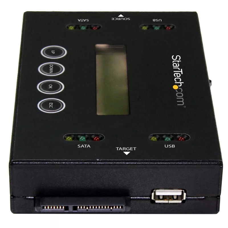 StarTech.com Duplicador e apagador de discos rígidos autónomo 1:1, clonador e apagador de pen drives USB e discos SATA HDD/SSD, ecrã LCD, conforme TAA, independente do sistema operativo
