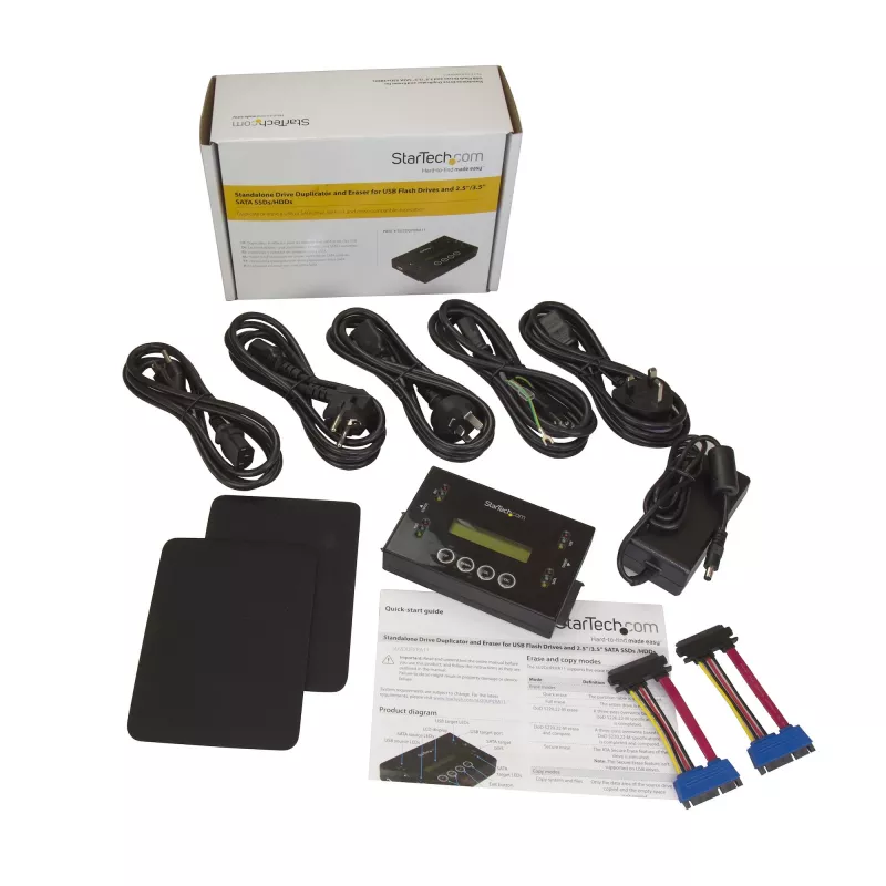 StarTech.com Duplicador e apagador de discos rígidos autónomo 1:1, clonador e apagador de pen drives USB e discos SATA HDD/SSD, ecrã LCD, conforme TAA, independente do sistema operativo