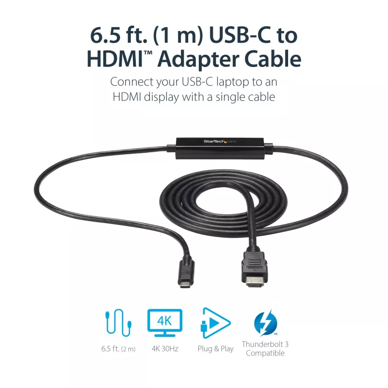 StarTech.com Cabo USB-C para HDMI de 0,91 m (3 pés) – 4K 30 Hz conversor de vídeo USB Type-C para HDMI – cabo adaptador de monitor USB-C DP Alt Mode para HDMI – compatível com Thunderbolt