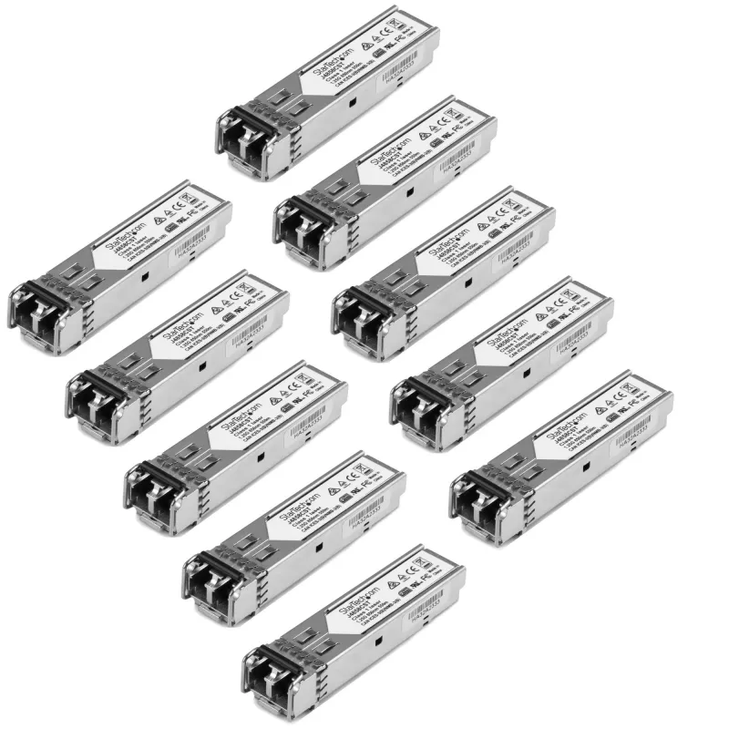 StarTech.com Módulo transceptor SFP compatível com HP J4858C – 1000BASE-SX – pack de 10 ~ Pack de 10 Módulo SFP compatível com HPE J4858C – 1000BASE-SX – transceptor de fibra ótica multimodo 1GbE – SFP 1GE Gigabit Ethernet – LC 550m – 850nm – DDM HPE 1400, 1700, 1820