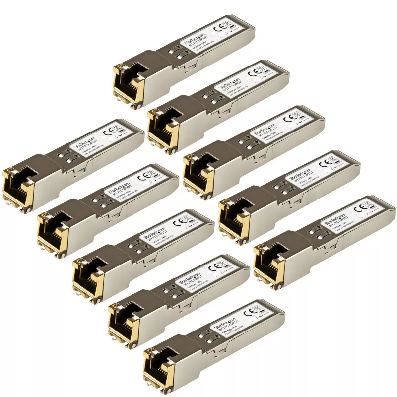 StarTech.com Módulo transceptor SFP compatível com HP J8177C – 1000BASE-T – pack de 10 ~ Pack de 10 Módulo SFP compatível com HPE J8177C – 1000BASE-T – SFP para RJ45 Cat6/Cat5e – SFP 1GE Gigabit Ethernet – RJ-45 100 m – HPE 1810, 1820, 2530