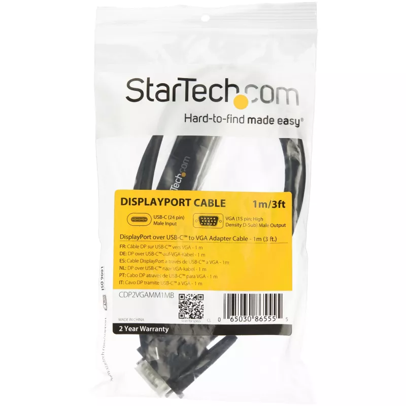 StarTech.com Cabo USB-C para VGA 1 m – 1920x1200/1080p cabo adaptador de vídeo ativo USB Type-C para VGA – compatível com Thunderbolt 3 – portátil para monitor/projetor VGA – DP Alt Mode HBR2