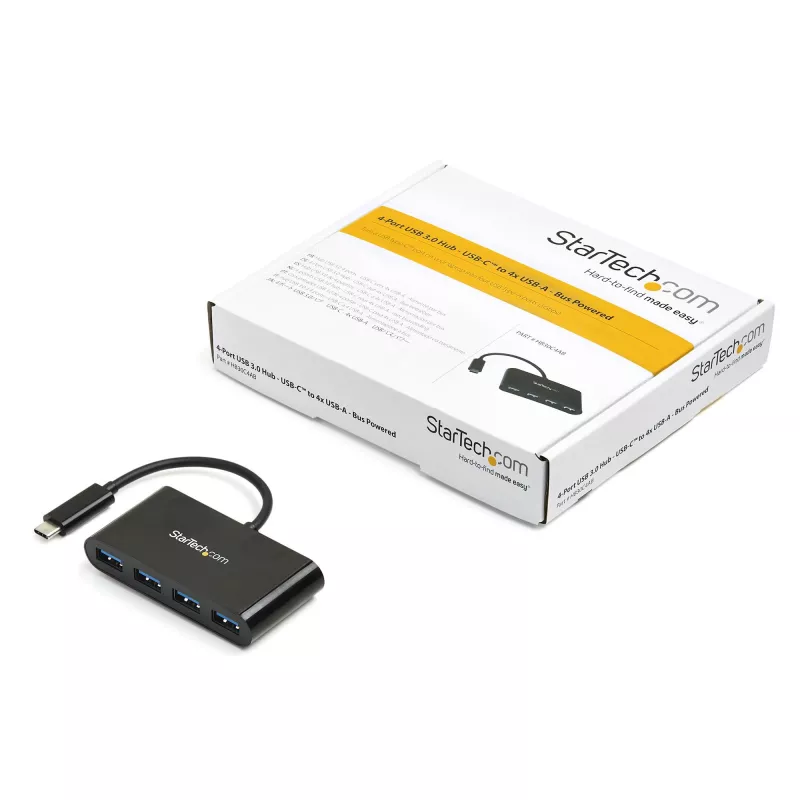 StarTech.com Hub USB-C de 4 portas - USB-C para 4x USB-A - hub USB 3.0 - alimentado pelo bus~Hub USB-C de 4 portas - USB-C para 4x USB-A - hub USB 3.0 - 5Gbps - alimentado pelo bus