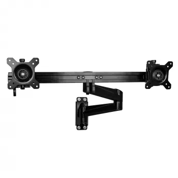 StarTech.com Suporte de parede para dois monitores – suporte de parede VESA ergonómico articulado para 2x ecrãs de 24 polegadas – barra transversal ajustável sincronizada – inclinável/rotativa/orientável – suporte para ecrã duplo