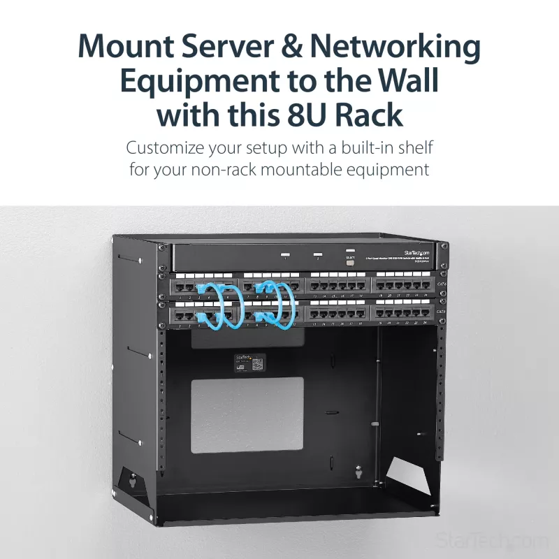 StarTech.com Rack de servidor de montagem na parede com prateleira integrada – aço maciço – 8U