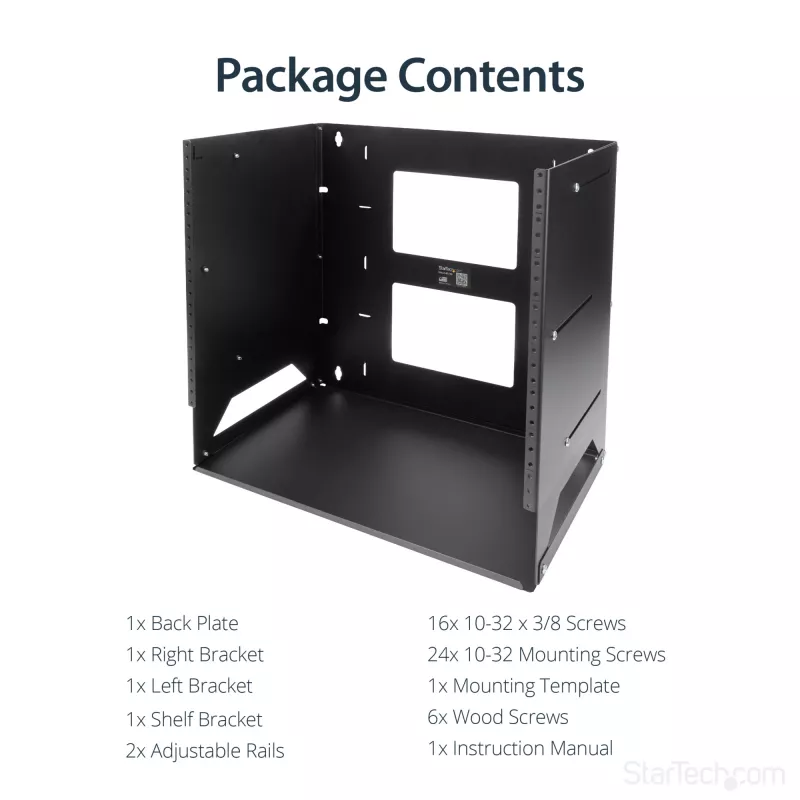 StarTech.com Rack de servidor de montagem na parede com prateleira integrada – aço maciço – 8U