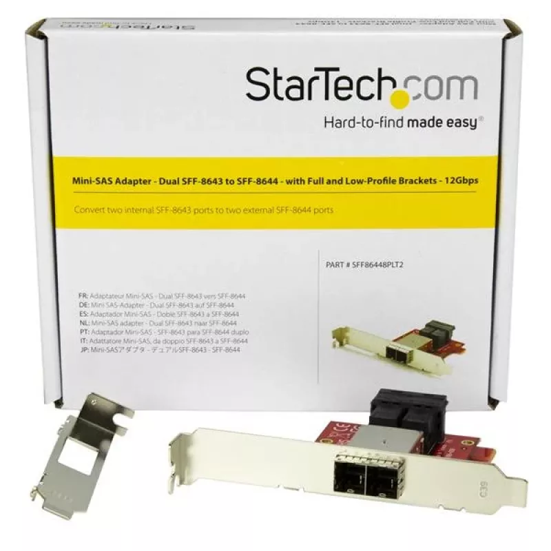 StarTech.com Adaptador Mini-SAS – SFF-8643 duplo para SFF-8644 – com suportes full e low-profile – 12 Gbit/s