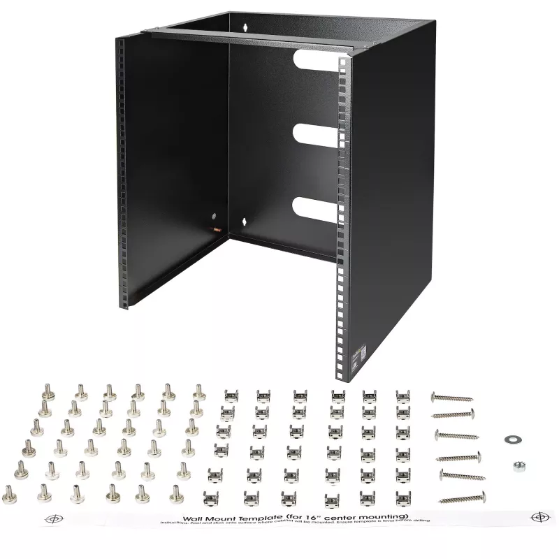 StarTech.com Rack de rede de montagem na parede 12U – 14 polegadas de profundidade (perfil baixo) – suporte de patch panel de 19 polegadas para servidores e equipamento de IT de perfil baixo, switches de rede – capacidade de carga 125 lbs/57 kg, preto