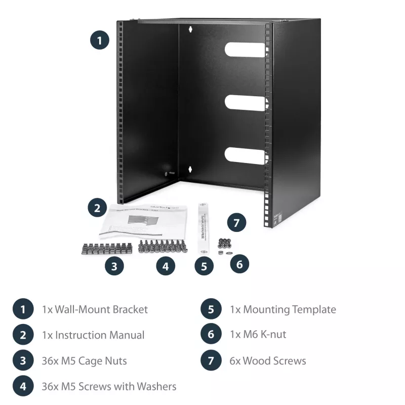 StarTech.com Rack de rede de montagem na parede 12U – 14 polegadas de profundidade (perfil baixo) – suporte de patch panel de 19 polegadas para servidores e equipamento de IT de perfil baixo, switches de rede – capacidade de carga 125 lbs/57 kg, preto