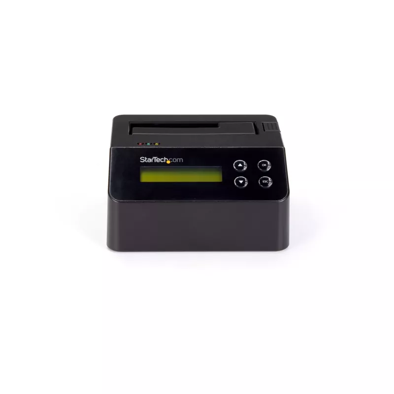 StarTech.com Apagador de discos de uma baía, sanitizador de HDD/SSD autónomo, 4Kn, USB 3.0 para SATA III (6 Gbit/s), 9 modos de apagamento, ecrã LCD, dock sanitizador de discos com apagamento seguro, porta de impressora DB-9, em conformidade com TAA