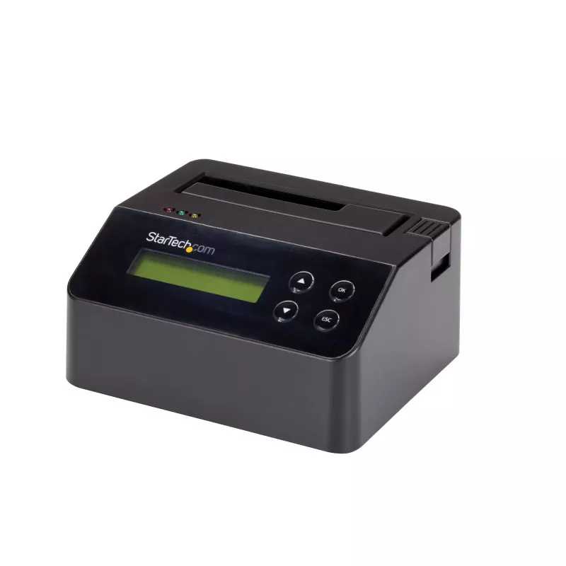 StarTech.com Apagador de discos de uma baía, sanitizador de HDD/SSD autónomo, 4Kn, USB 3.0 para SATA III (6 Gbit/s), 9 modos de apagamento, ecrã LCD, dock sanitizador de discos com apagamento seguro, porta de impressora DB-9, em conformidade com TAA