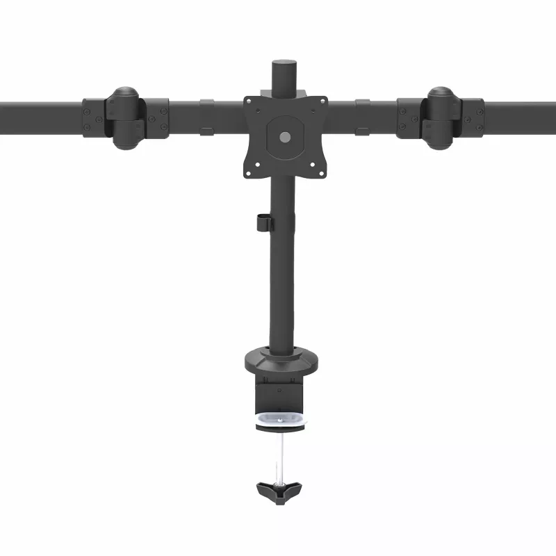 StarTech.com Braço de monitor triplo para montagem em secretária – suporte VESA ergonómico para 3 monitores até 27″ – montagem em mastro articulada e com altura ajustável – função de inclinação/rotação/orientação para ecrã LCD/LED – fixação por grampo/furo na secretária
