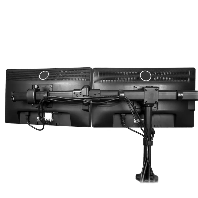 StarTech.com Braço de monitor triplo para montagem em secretária – suporte VESA ergonómico para 3 monitores até 27″ – montagem em mastro articulada e com altura ajustável – função de inclinação/rotação/orientação para ecrã LCD/LED – fixação por grampo/furo na secretária