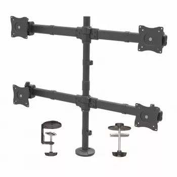 StarTech.com Braço de monitor quádruplo para montagem em secretária – suporte VESA ergonómico para 4 monitores 2x2 até 27 polegadas – montagem em mastro articulada e com altura ajustável – função de inclinação/rotação/orientação para ecrã LCD/LED – fixação por grampo/passagem de cabos na secretária